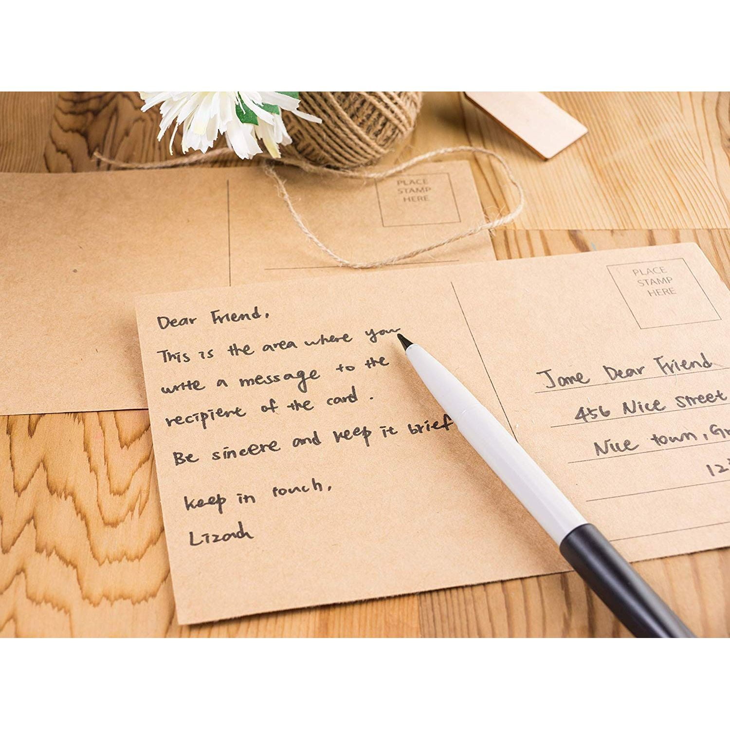 Blank Postcards 100Sheet Kraft Paper Postcards, Self Mailer Mailing Side Postcards, 2 Per