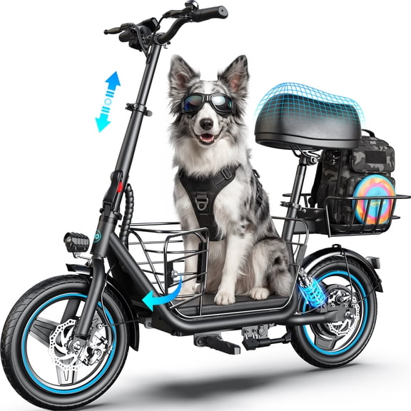 MIHOVER 650W Pet Friendly Electric Scooter with Seat for Medium Dogs, 14" Electric Scooters for Adults up to 300LB, Shock Absorbers 30 Miles Range, UL2272 Certified