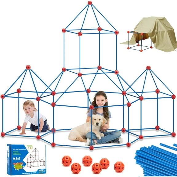 Kids Fort Building Kit, 120 PCS Creative Fort STEM Toys DIY Building Play Tent Tunnels Indoor and Outdoor Playhouse Educational Learning Toys Gifts for 5 6 7 8 9 10 11 12 Year Old Boys Girls
