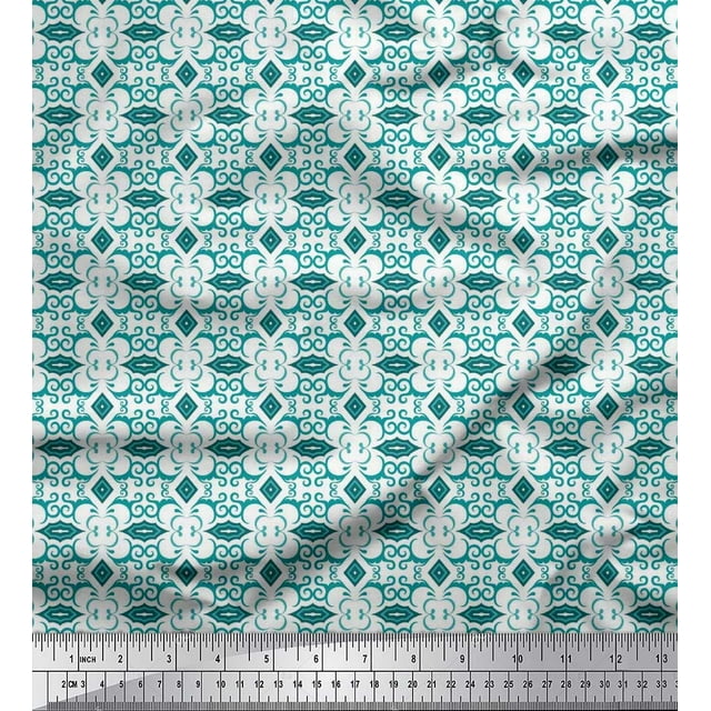 Soimoi Poly Georgette Fabric Diamond Shape & Filigree Damask Print Fabric by Yard 52 Inch Wide