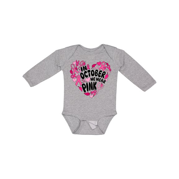 Inktastic In October We Wear Pink Breast Cancer Awareness Heart Boys or Girls Long Sleeve Baby Bodysuit