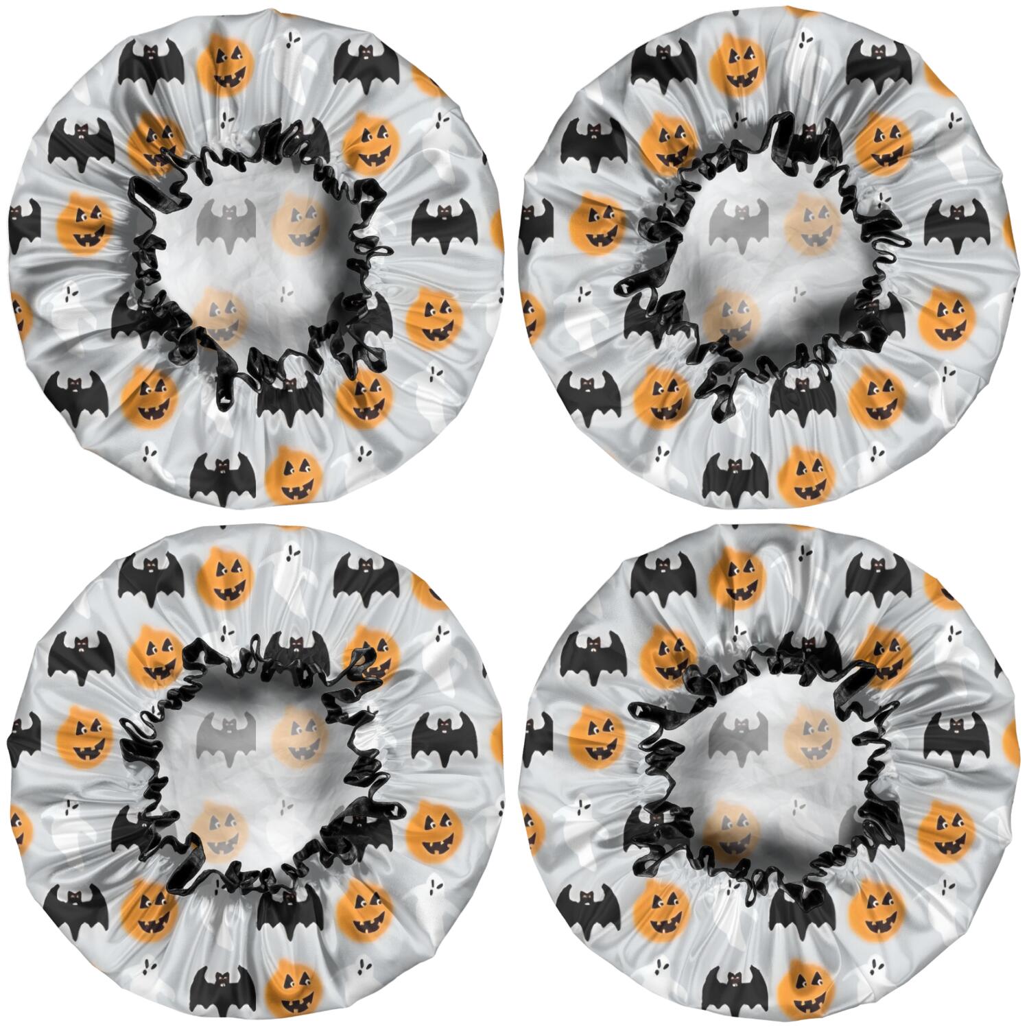 Shower Caps,Halloween Pumpkins Ghosts and Bats Waterproof Shower Cap for Women 4 Pieces,Double Reusable Hair Cover for Shower PEVA Elastic Stretch Hem