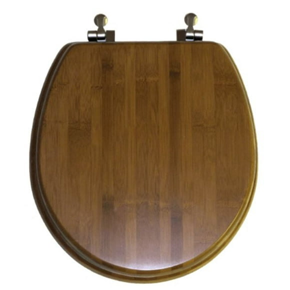 TopSeat Nature Bamboo Dark Wood Grain Impeccably Smooth Finish Round Regular Lid Closure Chrome Hinge Toilet Seat