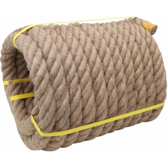 Jute Rope 1 1/2 Inch x 100Ft - Natural Hemp, Thick, Swing, Heavy Duty, Tug of War, Nautical, Craft, Lasso, Hammock Rope