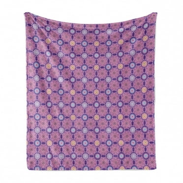 Ethnic Soft Flannel Fleece Throw Blanket, Illustration of Oriental Traditional Flourishing Feminine Tones, Cozy Plush for Indoor and Outdoor Use, 70" x 90", Indigo and Multicolor, by Ambesonne