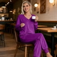 thumbnail image 4 of DAKIMOE Womens Pajamas Sets Velvet Long Sleeve Pjs Soft Lounge Set 2 Piece Velour Loungewear with Pockets Nightwear Sleepwear for Women S-XXL, 4 of 9