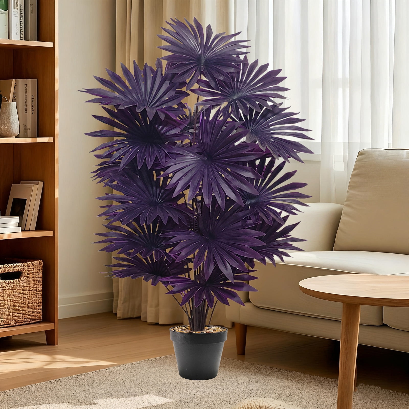 Penmahua Black Artificial Potted Plants 33Inch 24 Leaves Plastic Fake Tropical Plants Realistic Faux Plants For Home Office Desk Shelf Decor Size 33.4X4.7 Inches Black