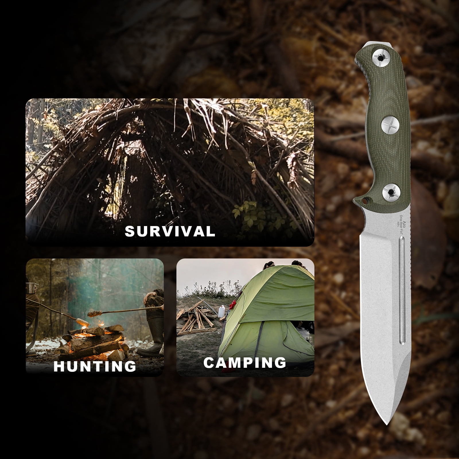 Kizer Drop Bear Fix 7 Fixed Knife AEB-L Blade Micarta Handle Survival Big Size With Sheath 1103A1 Big Size Camping