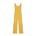 thumbnail image 4 of YeJammarp Women Jumpsuits Sleeveless Side Buttons Split Wide Leg Rompers Cotton Blend Knotted Strap Casual Loose Playsuit (Small, Yellow), 4 of 6