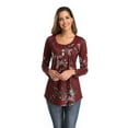 thumbnail image 3 of XCHQRTI Flower Hide Belly Blouses for Women Henley Long Sleeve Shirt Summer Basic Flowy Tunic Blouse Tops, 3 of 7