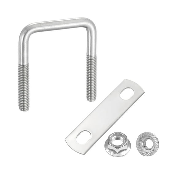 Uxcell M8 1-3/4 Inch Inner Wide Square U Bolts, 2-9/16 Inch Length 304 Stainless Steel U-Bolts with Flange Hexagon Nuts, Frame Plates for Trailer, Automotive, (42mm W x 65mm L)