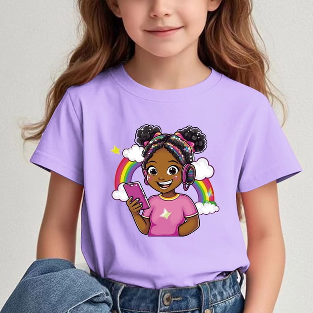 hengsof T-Shirt Graphique Mignon pour Enfants, Manches Courtes Col Rond Chemise à la Mode pour Garçons et Filles, Rentrée des Classes Hauts Décontractés Confortables et Polyvalents Chandail