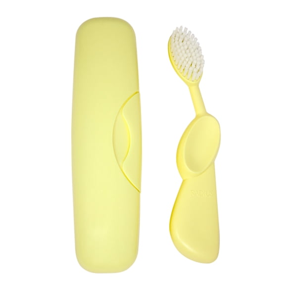 RADIUS Toothbrush Original Big Brush, BPA Free ADA Accepted - Left Hand - Lemon Yellow Brush with Lemon Yellow Case