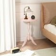 thumbnail image 3 of HLR Round Small End Table Set of 2, Wooden Pedestal Side Coffee Table, 2pcs Vintage Accent Nightstand for Living Room, Bedroom, Entryway, Pink, 3 of 8