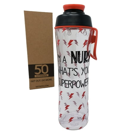 50 Strong Brand Nurse Water Bottle - BPA Free 24 oz. w/ Carry Loop & Chug Cap - Great Gift for Nurses, RN, or Nursing Graduation - Cute Gifts for Birthday, Thank You, Christmas or (Best Water Bottle For Nurses)