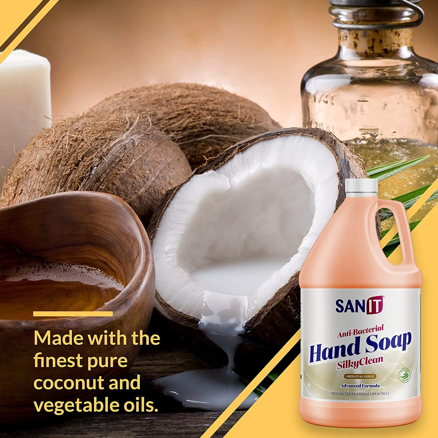 Sanit Silky Clean Antibacterial Liquid Gel Hand Soap Refill - Advanced Formula with Coconut Oil and Aloe Vera - All Natural Moisturizing Hand Wash - Made in USA, Original Gold, 1 Gallon