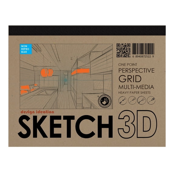 Perspective Grid Pad. Removable Sheets. Mixed Media Paper. Reinforced Lay Flat Binding. 1 Point. Blue. (8.5" X 11") PAD-2550-TS-H (2 Pads)