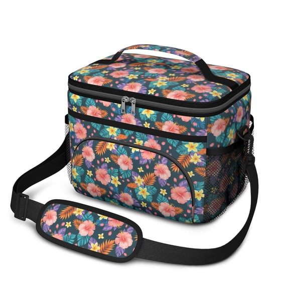 Pioneer Flower Floral Print Pattern Insulated Lunch Box for Women Men, Medium Leakproof Cooler Bag with Adjustable Strap, 10"x6.7"x8"