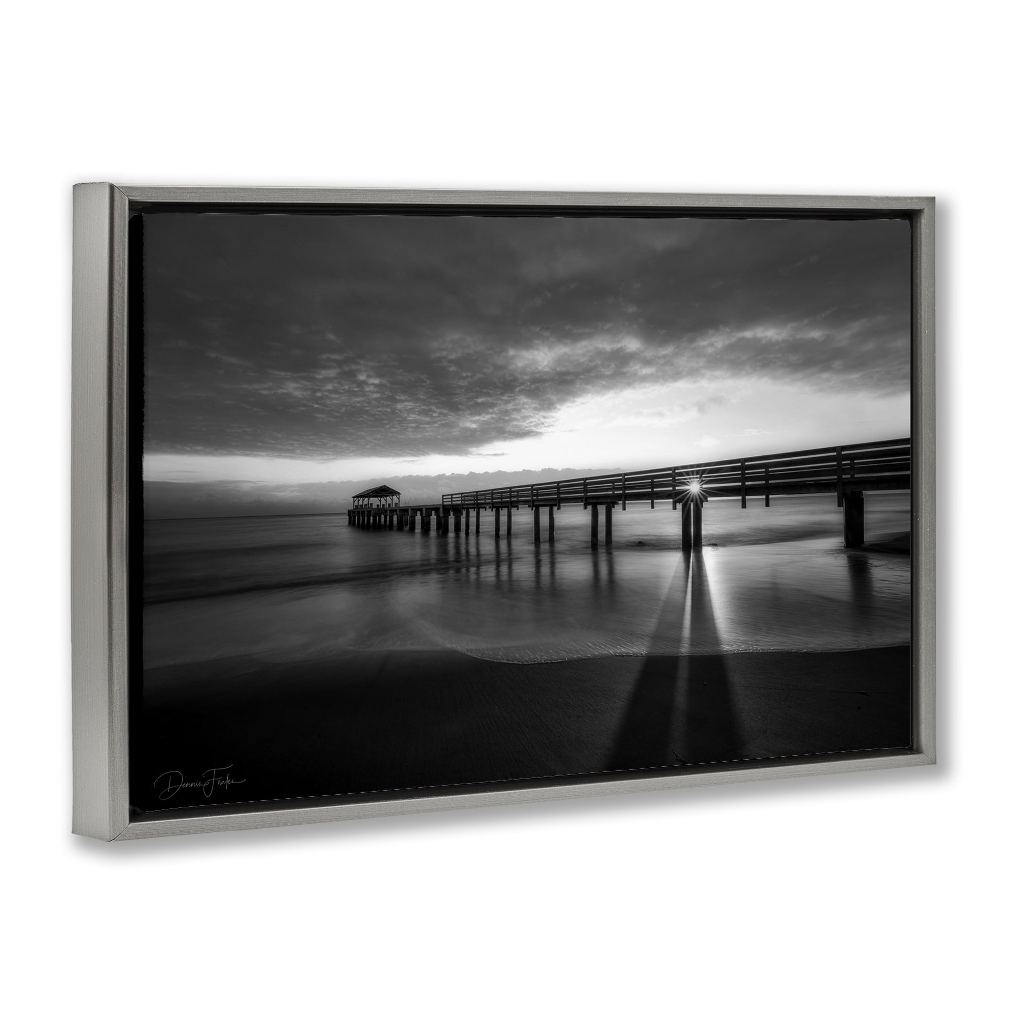 Stupell Industries Sun Shining Through Dock Landscape Photography Gray Floater Framed Canvas Art Print Wall Art, 31 x 21