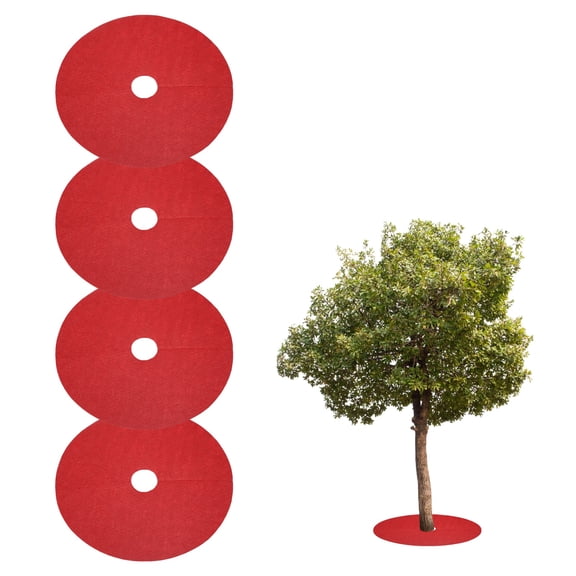 Uxcell 4pcs Tree Mulch Ring 10.6 Inch Non-Woven Round Tree Protector Weed Barrier Mat Plant Cover Rings for Weed Grass Control Root Protection, Red