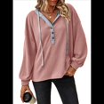 thumbnail image 2 of Sudadera con Capucha y Cordón de Color para Mujer, Cuello en V, Botones Delanteros, Suelta, Informal, de Larga, para Vacaciones de Otoño Rosa M, 2 of 10