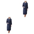 thumbnail image 2 of bedienty KOGOTA Women Water Absorption Bath Robe Solid Waffle Bathrobe Spa Home Dress Nightgown navy blue M 2Set, 2 of 6