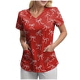 thumbnail image 1 of NIEWTR Women's V Neck Patterned Scrub Tops Breathable Medical Work Tunics with Pockets Stretch Fabric(Red,L), 1 of 5
