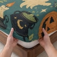 thumbnail image 3 of Cal.King Size Fitted Sheet Set - Halloween 3 Piece Bedding Sets 16" Deep Pocket Fitted Sheet with 2 Pillowcases, Orange Scary Pumpkin Ghosts Birds Snake Cats Brushed Microfiber Hotel Bed Sheets, 3 of 9