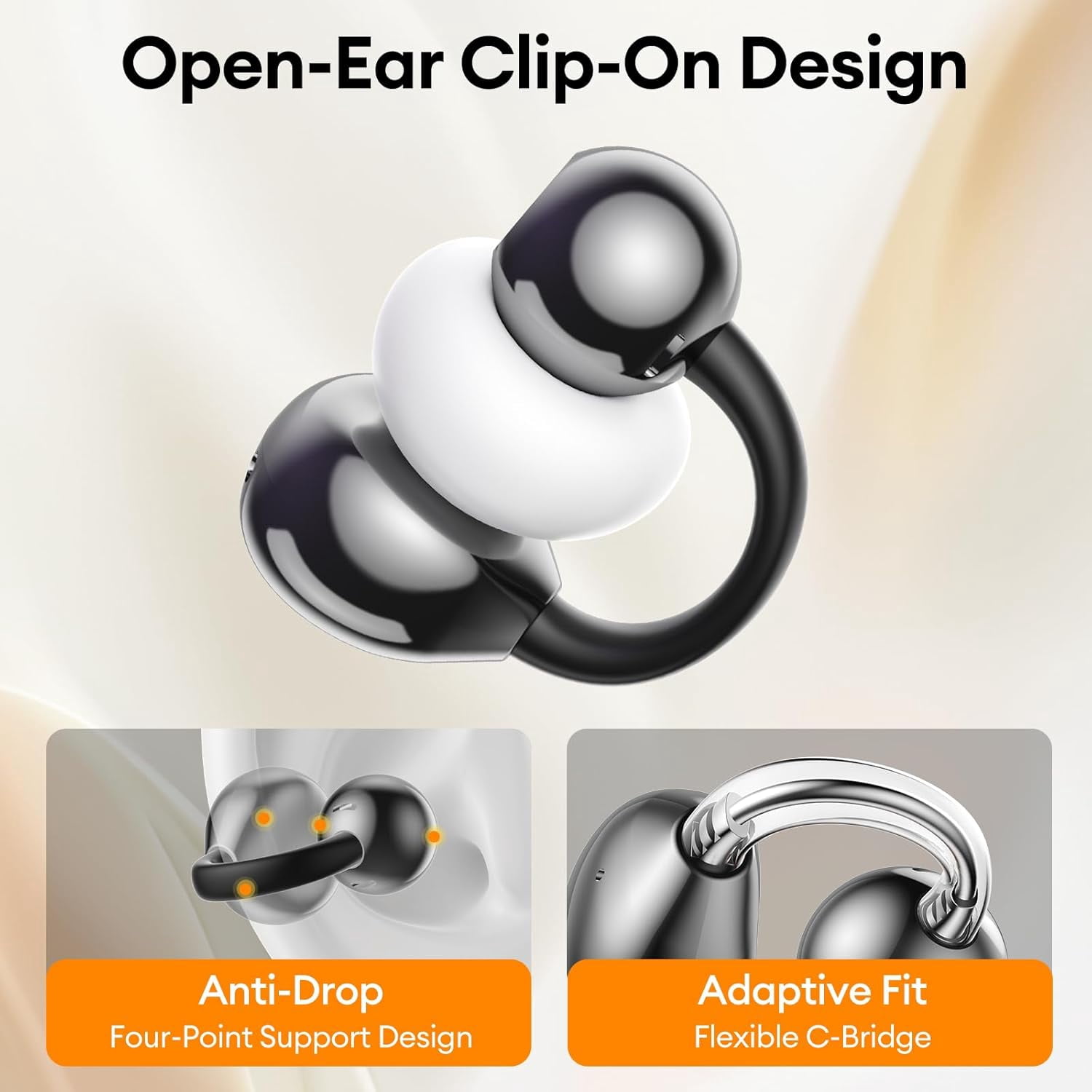M100 Clip On Ear Headphones AI Open Ear Earbuds Wireless Bluetooth 5.4, Clip On Earbuds with LCD Touchscreen, Lightweight Comfort Open Ear Headphones for Sports, Fitness, and Workouts