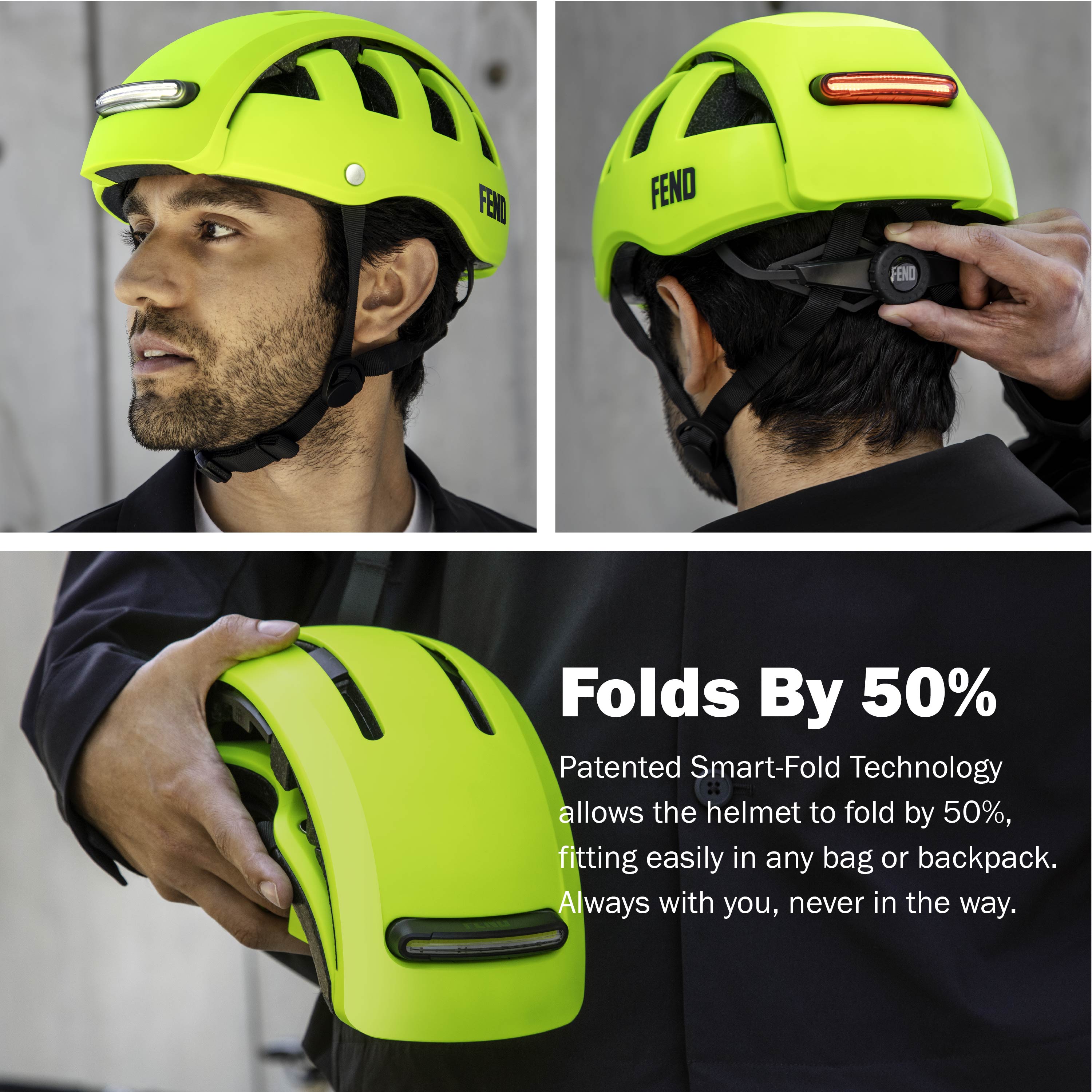 FEND Super Helmet With Ultra-Bright Lights - Adult Mens and Womens Bike Helmet - Collapsible by 50% of Original Size - Safety Certified for Bicycle Road Bike Scooter Cycling Commuter Helmet&nbsp;
