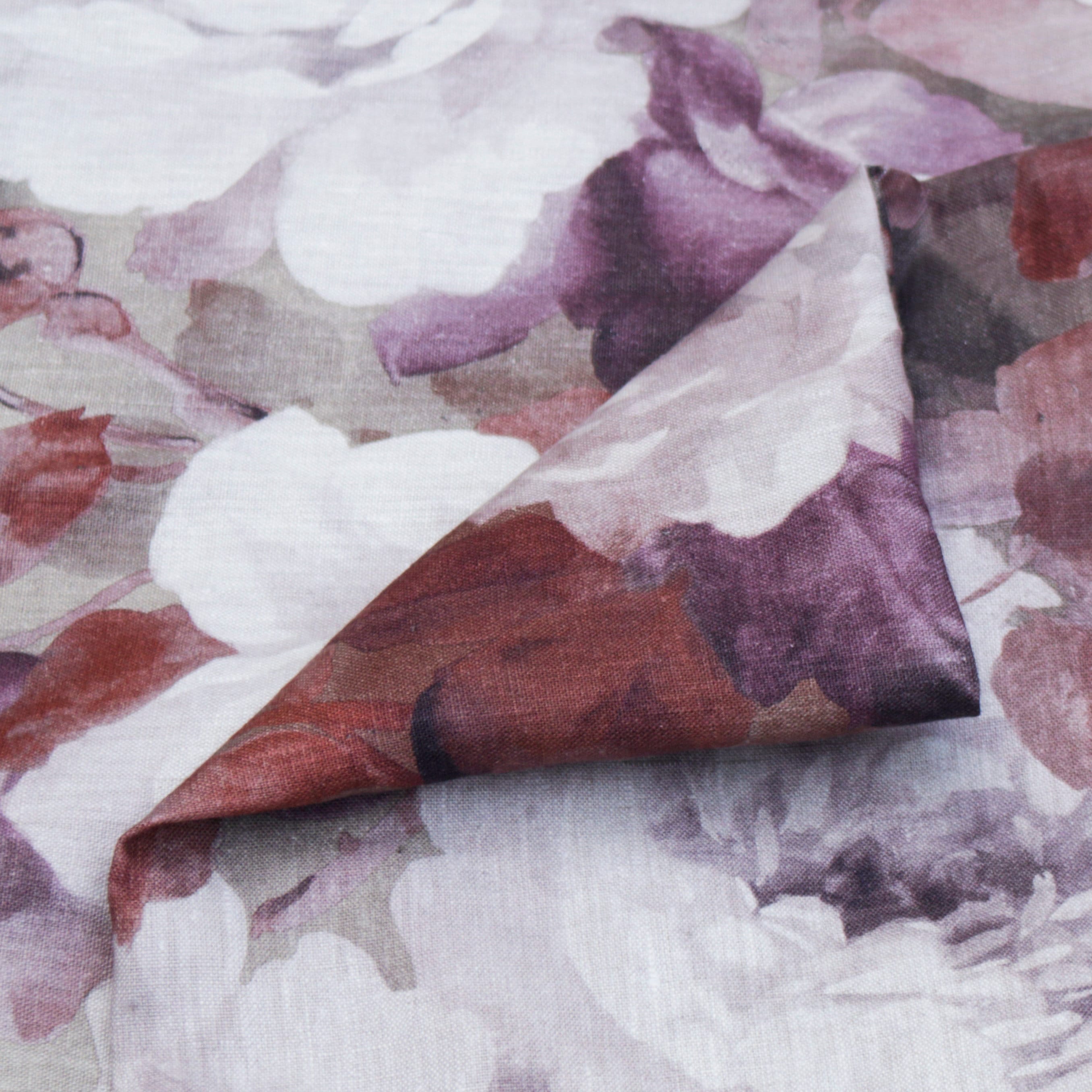 Fabric Mart Direct Purple, Maroon Cotton Printed Fabric By The Yard, 54 inches / 137 cm width, 5 Continuous Yards Purple Cotton Fabric, Dreamy Roses, Upholstery Drapery Curtain Wholesale Fabric