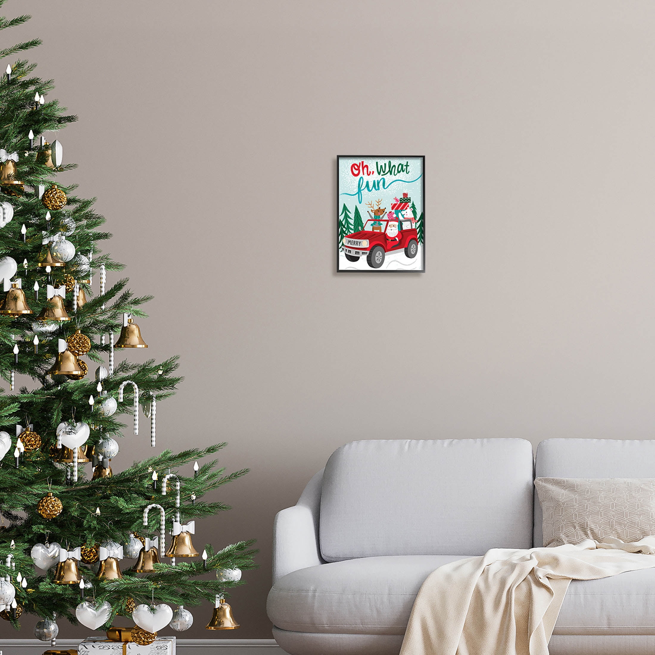 Oh What Fun Santa Driving Gifts Holiday Graphic Art Black Framed Art Print Wall Art