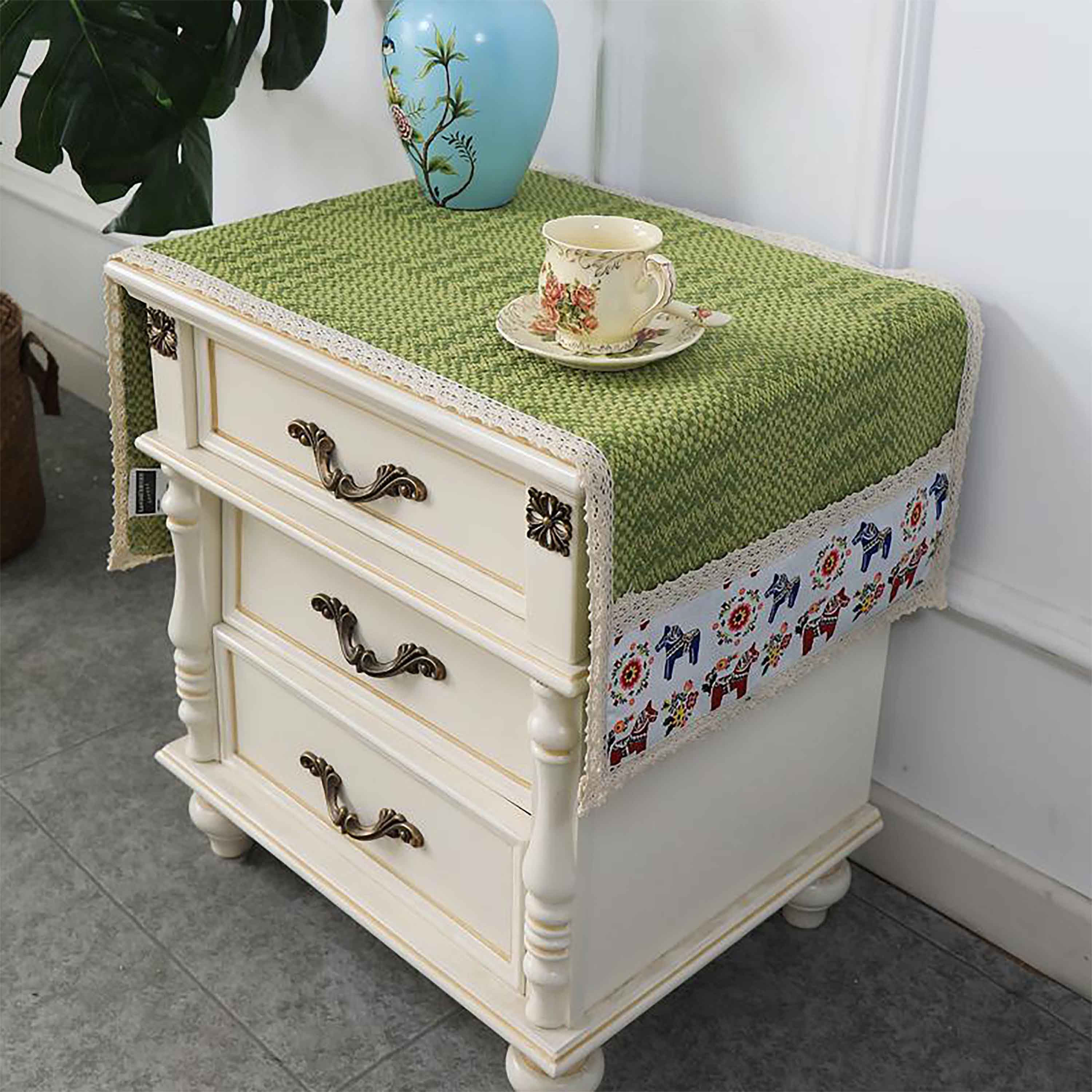 Nightstand Cover Weave Cover With Lace Trim,Boho Bedside Cover
