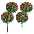 thumbnail image 4 of 4 pack of 23in artificial topiary flower con ground spike-artificial topiary ball trees con rose flowers pe fake plants con metal stakes para indoor y outdoor decor red color, 4 of 8
