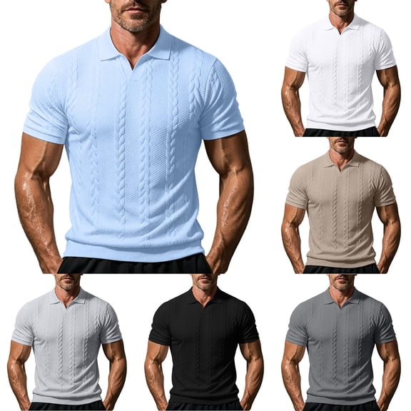 FRSASU Men's Polo Shirt Short Sleeve Jacquard Business Casual Breathable Casual Summer Tops White