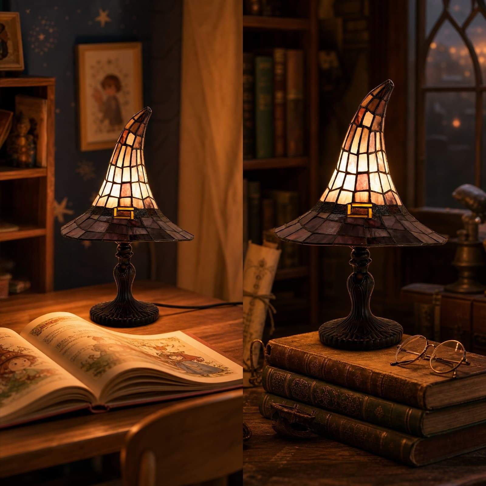 Witch Hat Table Lamp, Halloween Glowing Decor for Shelf, Spooky Mini LED Night Light for Bedroom, Resin Wizard Hat Ornament for Holiday & Home Decor