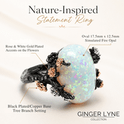 Henrietta Black Tree Branch Gothic Inspired Fire Opal Engagement Ring for Women by Ginger Lyne
