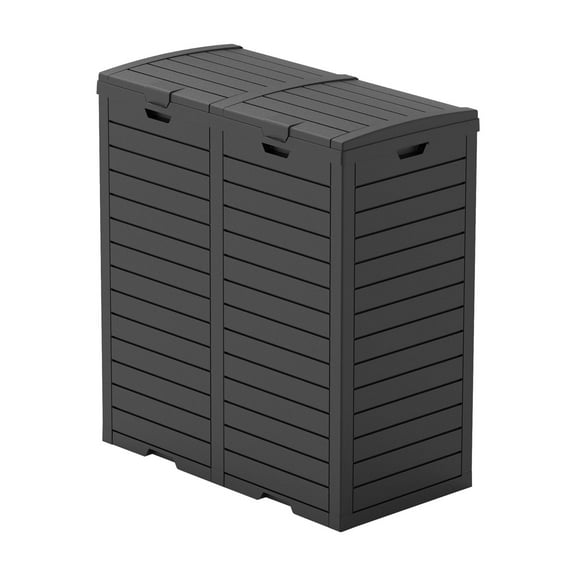 Decksplore 62 Gallon Outdoor Trash Can, Waterproof Garbage Can with Tiered Lid and Drip Tray, Resin Outside Trash Bin for Patio, Backyard, Deck Black