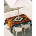 thumbnail image 3 of 60x120 Inch Outdoor Tablecloth with Umbrella Hole Zipper Rectangle Aztec Southwest Rectangular Tablecloths Outside Waterproof Orange Red Geometric Tribe Vintage Patio Table Cover for Picnic Party, 3 of 8