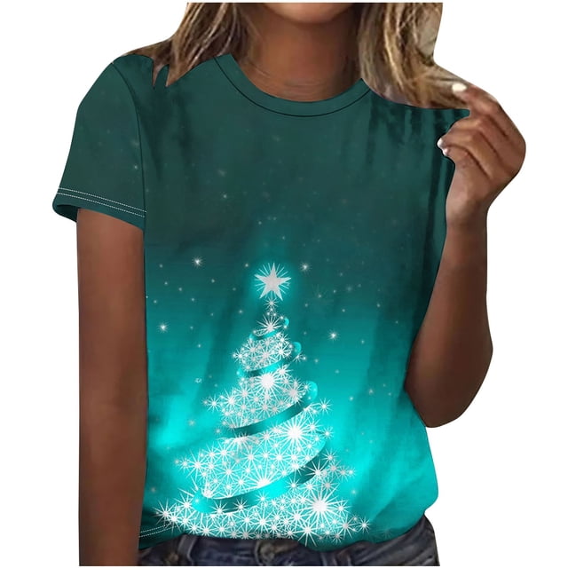 Camisetas Casuales de las Mujeres Suéter de Manga Corta Impreso Cuello Redondo, Poliéster Ligero para Todas las Estaciones Diario Y Confort de Uso