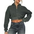 thumbnail image 3 of Jinhomg Womens Cropped Zip Up Sweatshirt Casual Comfy Solid Long Sleeve Hoodies 2025 Trendy Y2K Teen Girls Jacket Sales Today Clearance Dark Gray S, 3 of 7