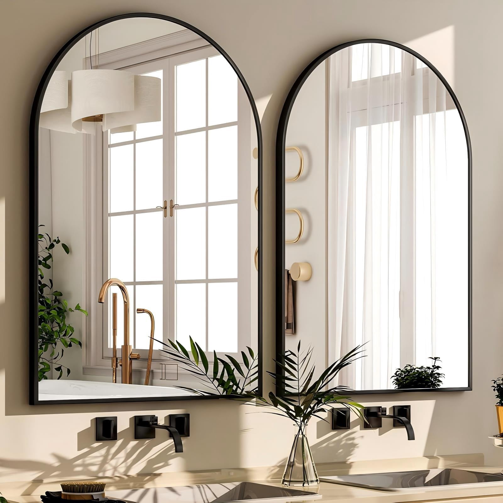 Mirrasia 32"x48" Arched Bathroom Mirror Wall Mounted Vanity Mirror,Black