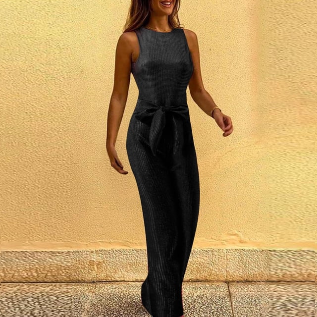 WILLBEST Vêtements d'Automne pour Femmes Tendance 2024 Combinaison Sans Manches à Col Rond Ajustée à Paillettes Argentées Pantalon Large de Randonnée pour Femmes