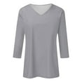 thumbnail image 4 of XIAONU Women's V Neck Three Quarter Sleeve Solid Color Casual T-Shirt Top Regular Fit Basic Tee, 4 of 4