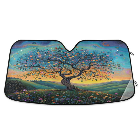 Whimsical Tree Of Life Car Windshield Sun Shade Foldable Car Front Window Visor Heat and UV Protection 53x23.5