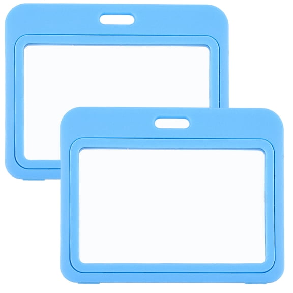 2 Pack 3.2 x 4 Inch Name Badge Holders Horizontal Work Card Sleeve Holder Light Sky Blue Rectangle Acrylic Resealable Inserts Tags Protector Accessories for Name ID Badge Cards Lanyard Office DIY