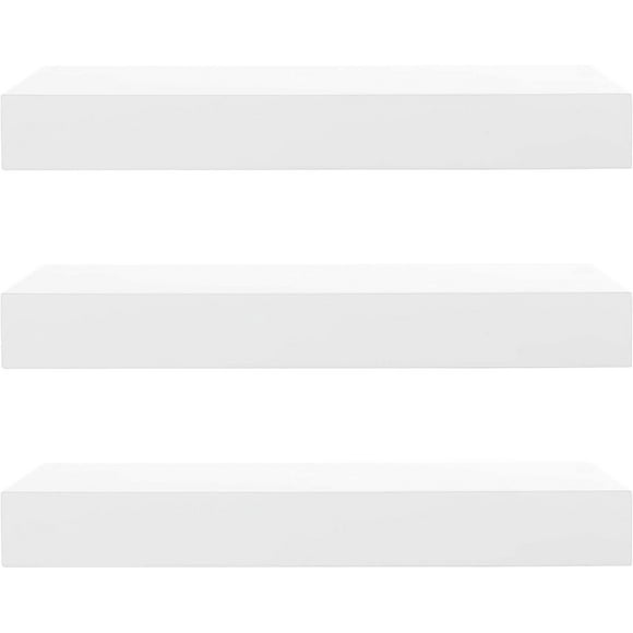 Kiera Grace Set of Three Classic Wooden Maine Floating Wall Shelves, 12"L, White