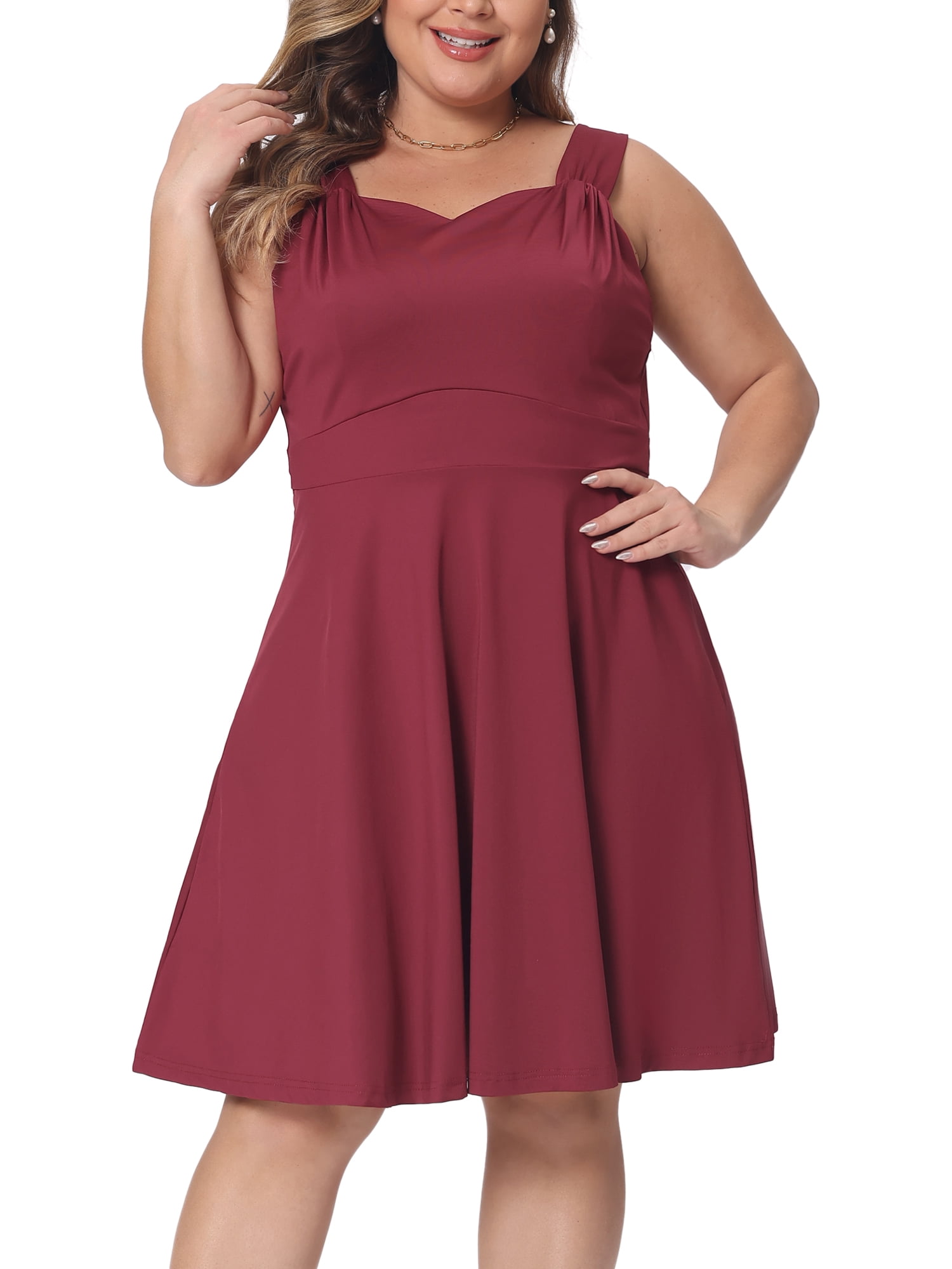 DARING DIVA Women's Plus Dress Sweetheart Neck A-line Cocktail Party 4X Wine Red