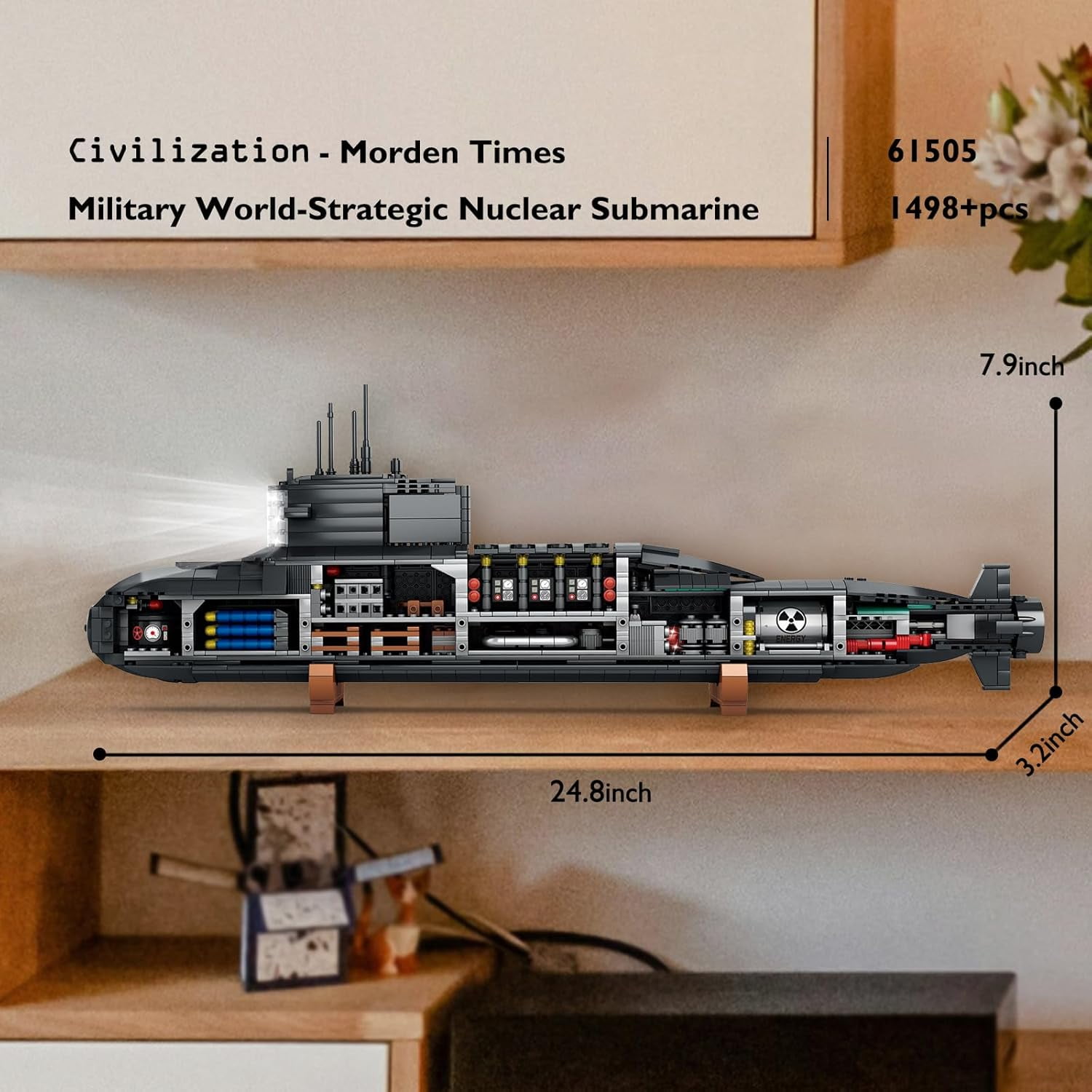 Nuclear Submarine Building Blocks Sets with Lights, Military Type-094 Submarine Model Kits, WW2 Collectible Battleship Construction Toys Decor, Gifts for Adults Boys Teens 14+