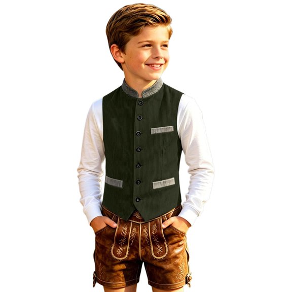 Little Boys Fall Vest Coats Button Ribbed Party Kids Outerwear Windproof Casual Jackets Size 7-8T
